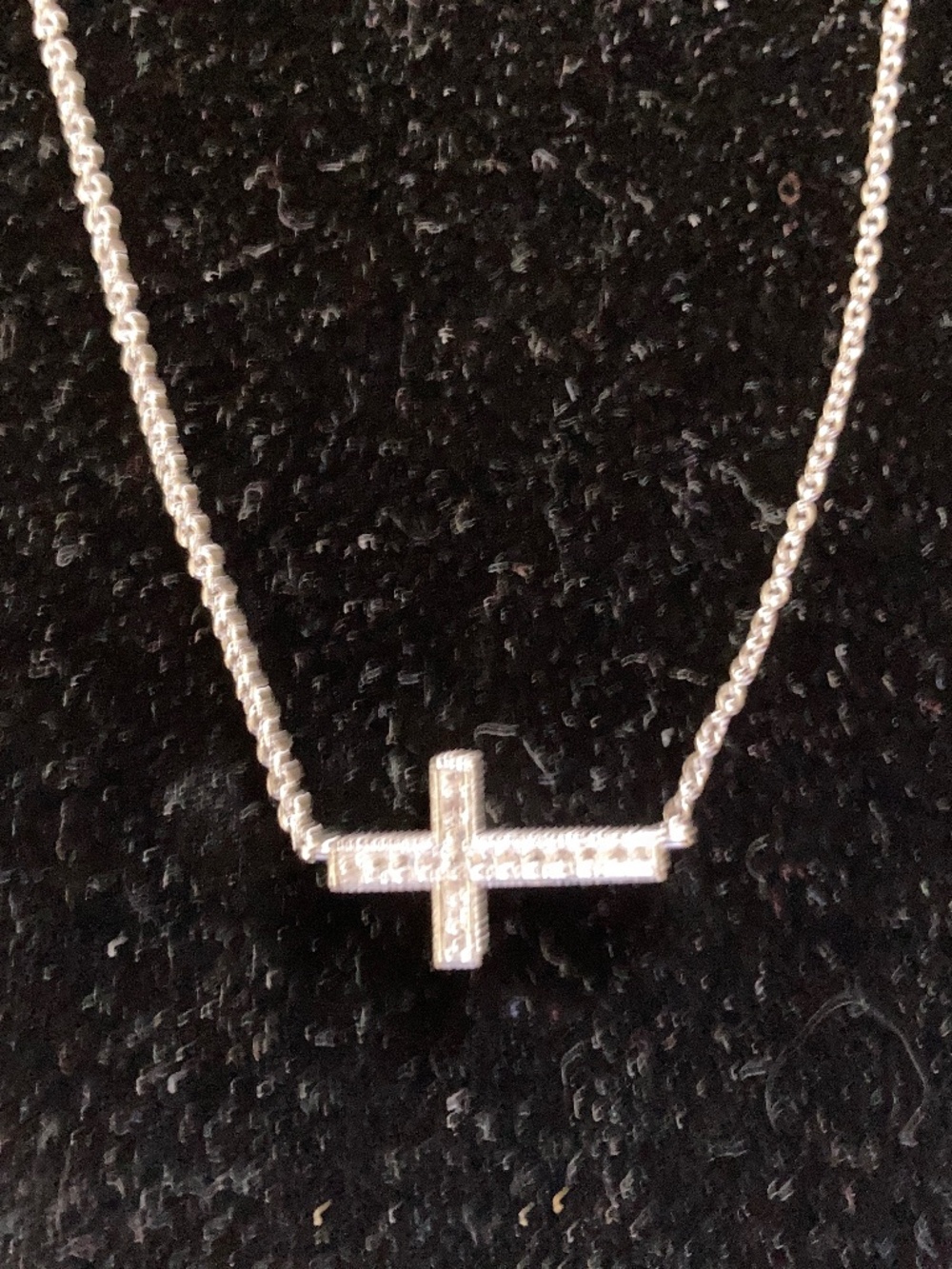 Nadri Horizontal (Sideways) Cross Necklace/Rhodium Plated/16"/2" Extender/NWT!